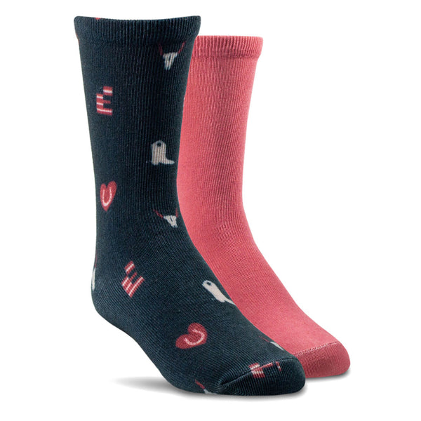 Ariat Girls Horse Love Graphic Crew Socks - 2 pack
